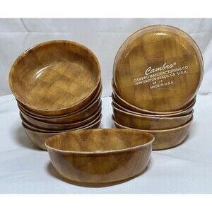 12) Cambro Light Basket weave 5” Salad Bowls 96-1 Fiberglass USA Vtg MCM NOS